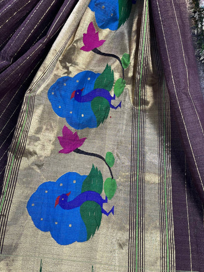 BROWN COTTON TISSUE PURE HANDLOOM PAITHANI DUPATTA