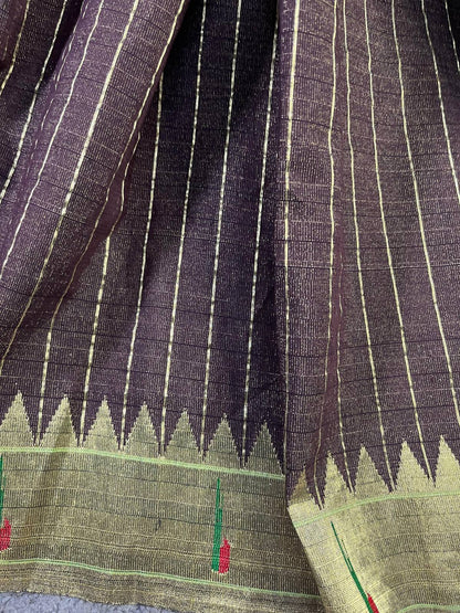 BROWN COTTON TISSUE PURE HANDLOOM PAITHANI DUPATTA