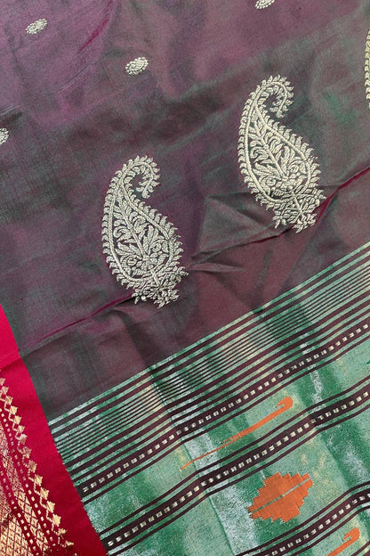 TWO TONE GREEN SILK PURE HANDLOOM PAITHANI DUPATTA