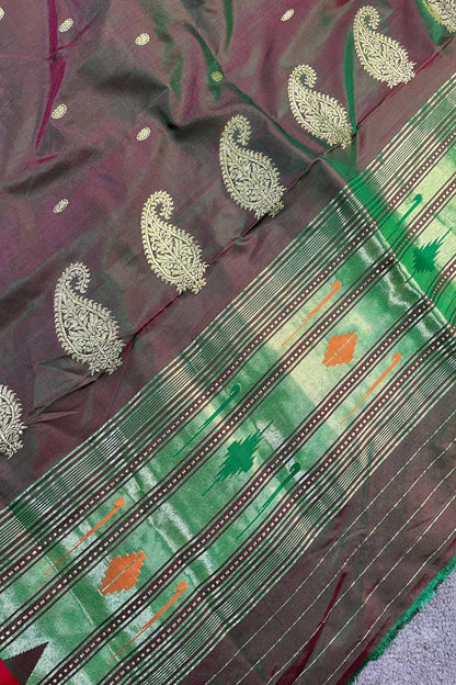 TWO TONE GREEN SILK PURE HANDLOOM PAITHANI DUPATTA