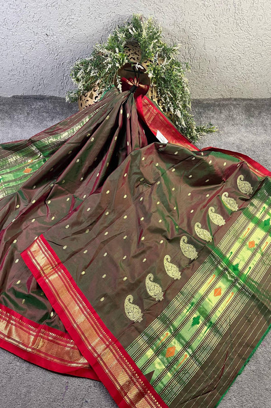 TWO TONE GREEN SILK PURE HANDLOOM PAITHANI DUPATTA