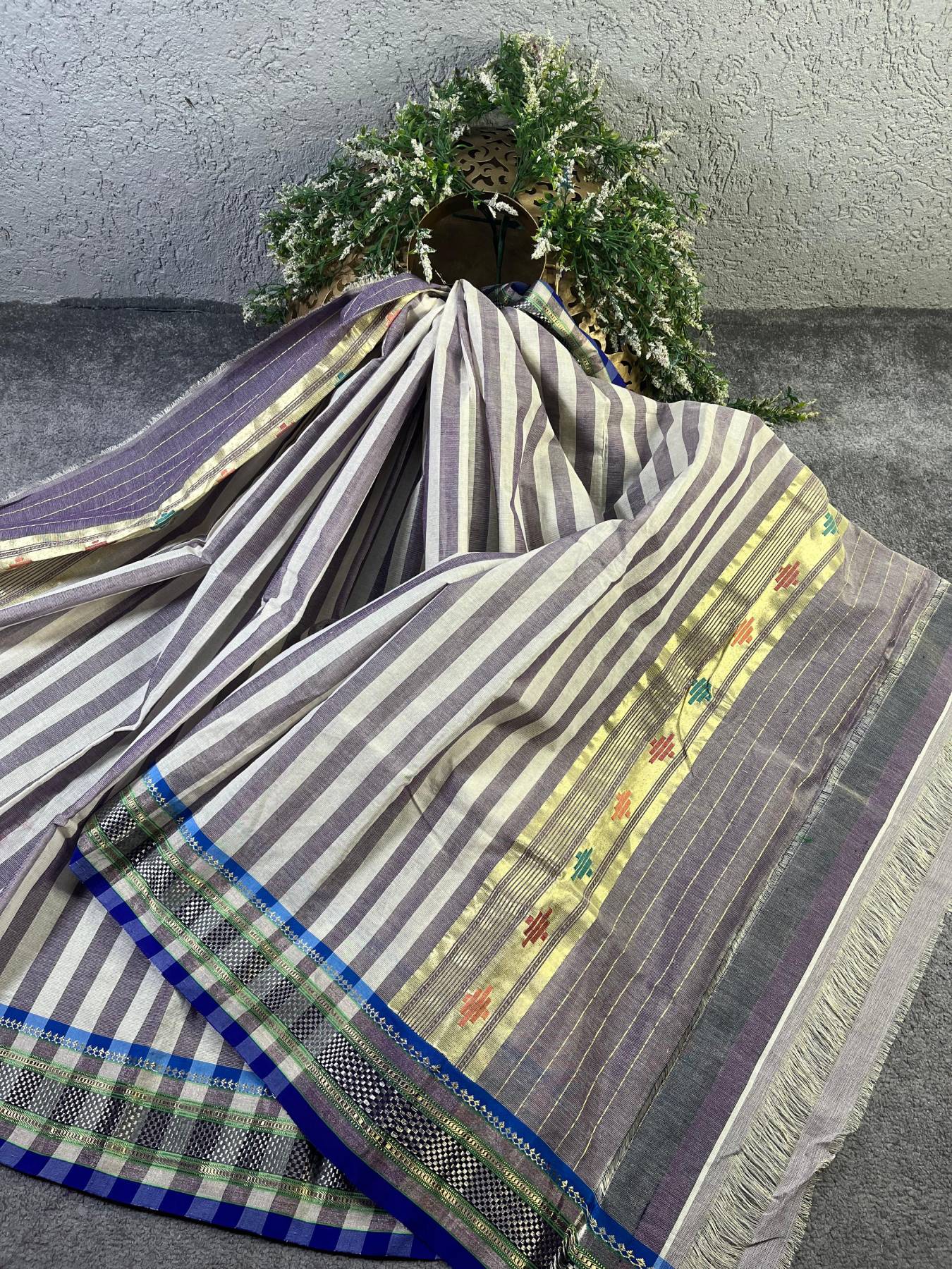 PURPLE COTTON TISSUE PURE HANDLOOM PAITHANI DUPATTA