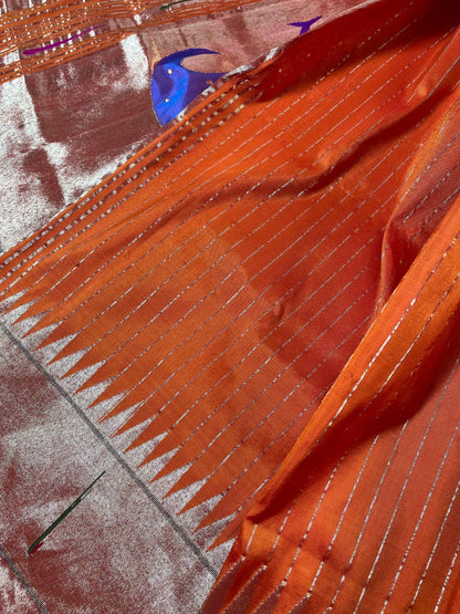 ORANGE SILK PURE HANDLOOM PAITHANI DUPATTA