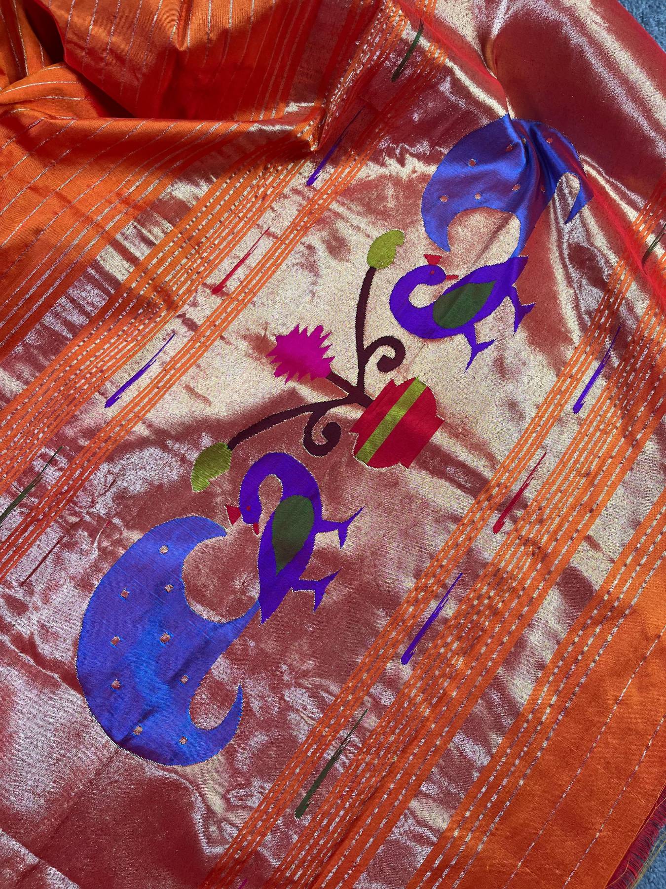 ORANGE SILK PURE HANDLOOM PAITHANI DUPATTA