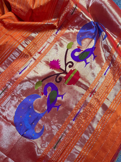 ORANGE SILK PURE HANDLOOM PAITHANI DUPATTA