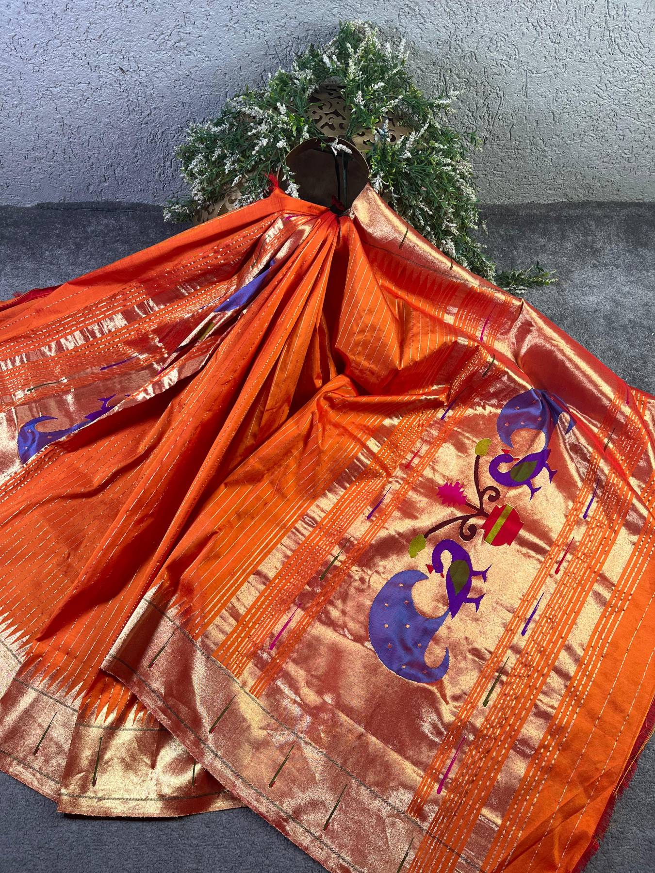 ORANGE SILK PURE HANDLOOM PAITHANI DUPATTA