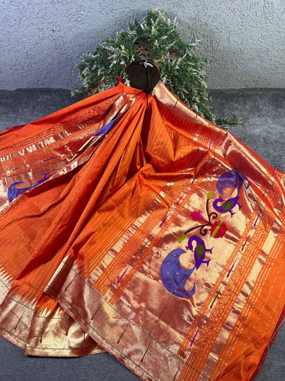 ORANGE SILK PURE HANDLOOM PAITHANI DUPATTA