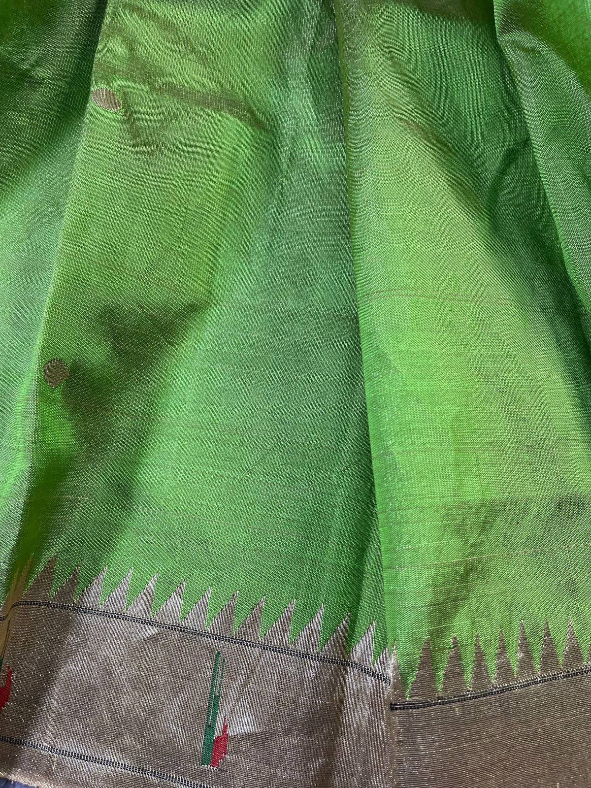 PARROT GREEN TISSUE PURE HANDLOOM PAITHANI DUPATTA