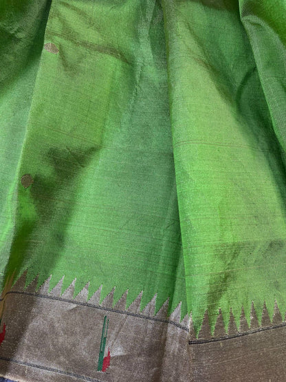 PARROT GREEN TISSUE PURE HANDLOOM PAITHANI DUPATTA