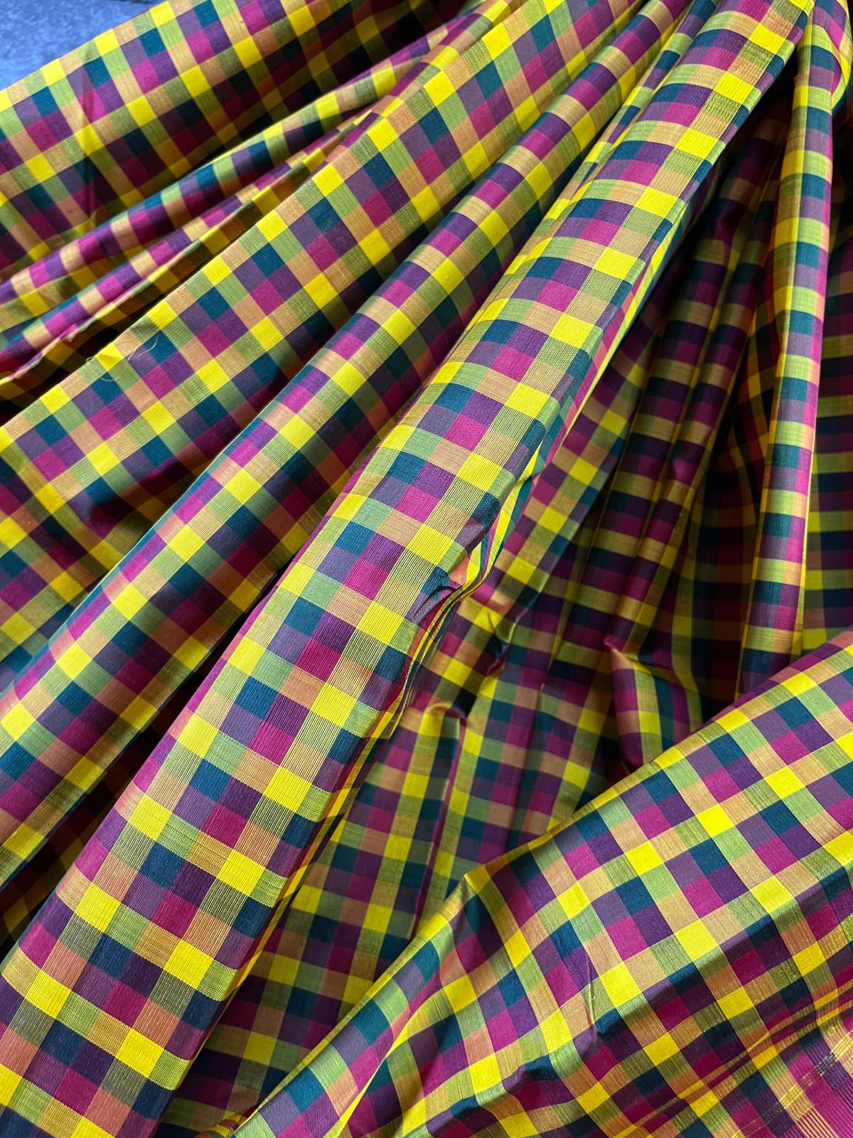 MUSTARD RED GREEN SILK PURE HANDLOOM KANJIVARM SAREE