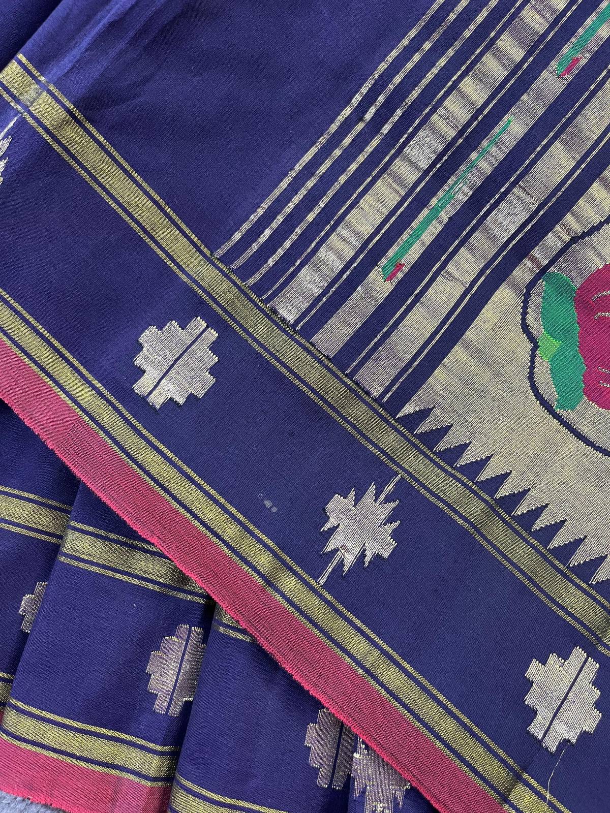 INK BLUE COTTON PURE HANDLOOM PAITHANI SAREE