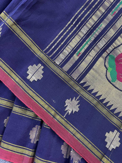 INK BLUE COTTON PURE HANDLOOM PAITHANI SAREE