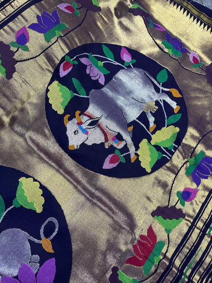 INK BLUE COTTON PURE HANDLOOM PAITHANI SAREE