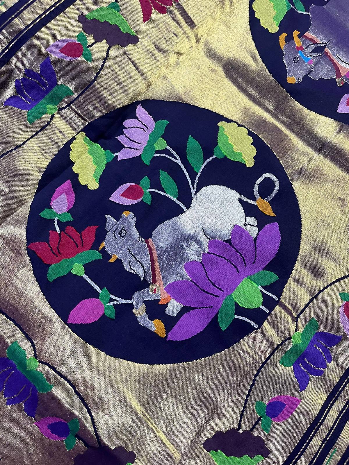 INK BLUE COTTON PURE HANDLOOM PAITHANI SAREE