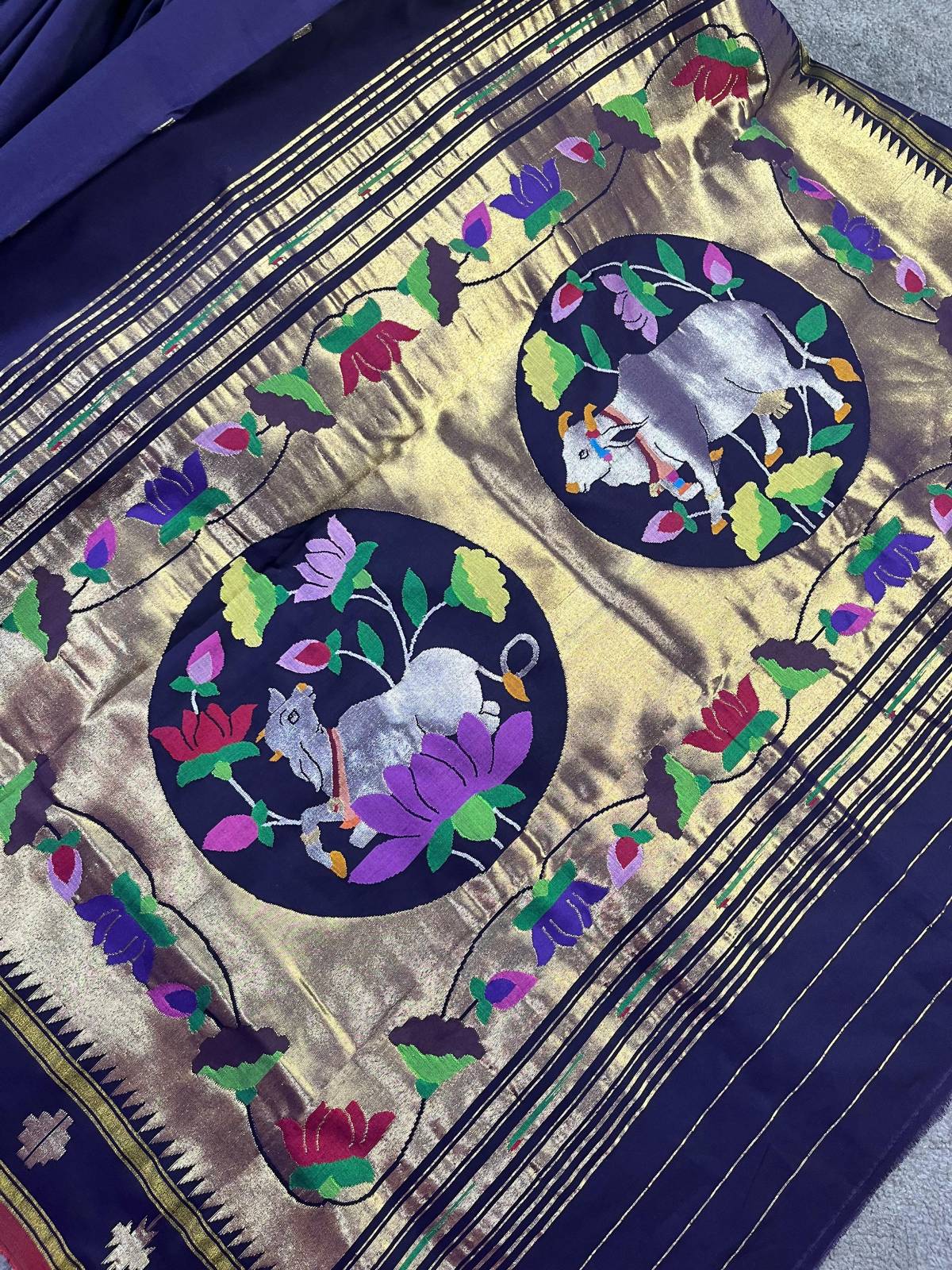 INK BLUE COTTON PURE HANDLOOM PAITHANI SAREE