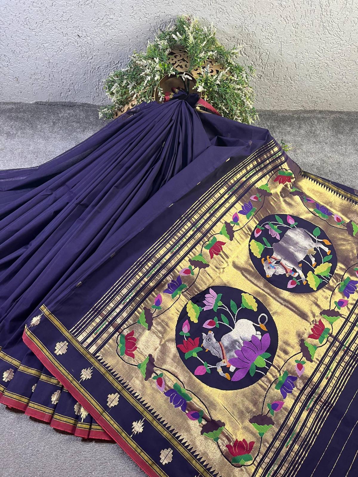 INK BLUE COTTON PURE HANDLOOM PAITHANI SAREE