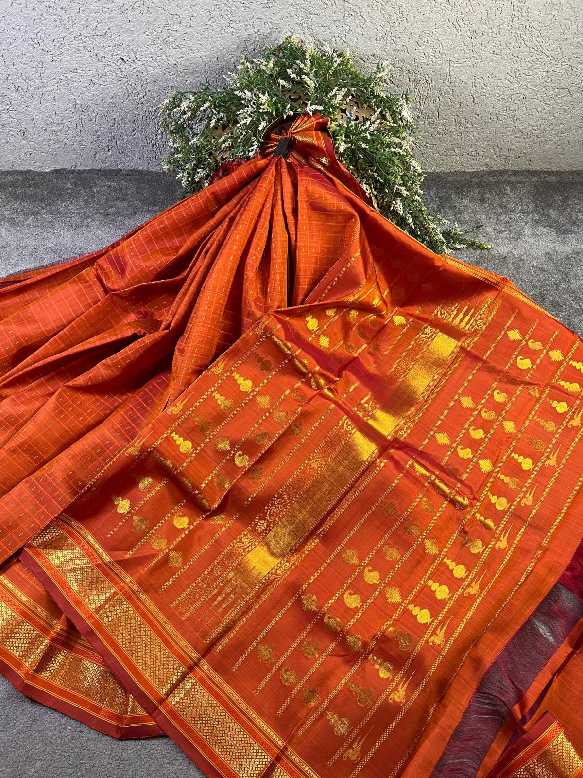 ORANGE SILK PURE HANDLOOM KANJIVARAM SAREE