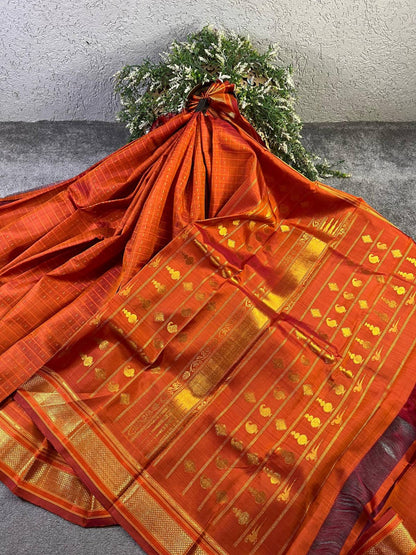 ORANGE SILK PURE HANDLOOM KANJIVARAM SAREE
