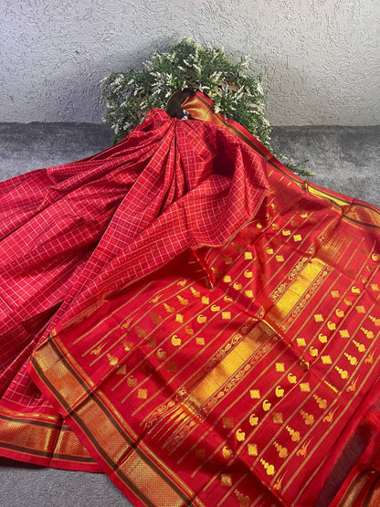 RED PINK SILK PURE HANDLOOM KANJIVARAM SAREE
