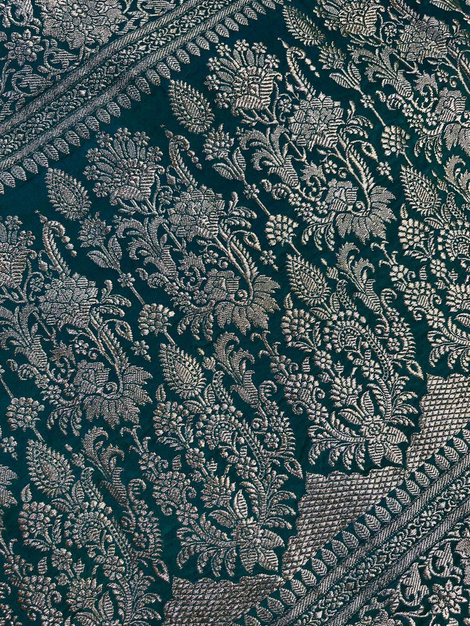 DARK RAMA GREEN SATIN SILK PURE HANDLOOM BANARASI SAREE