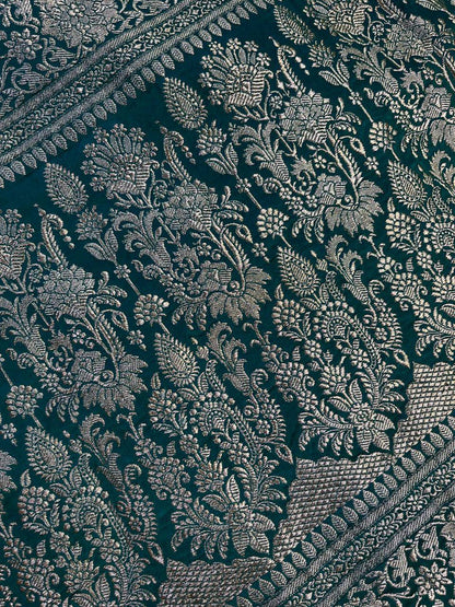 DARK RAMA GREEN SATIN SILK PURE HANDLOOM BANARASI SAREE