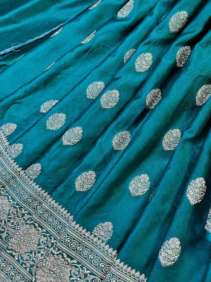 DARK RAMA GREEN SATIN SILK PURE HANDLOOM BANARASI SAREE