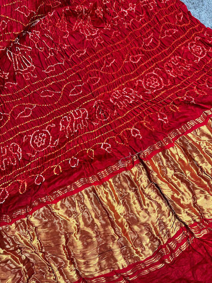 GREEN GAJJI SILK PURE HANDLOOM BHANDEJ SAREE