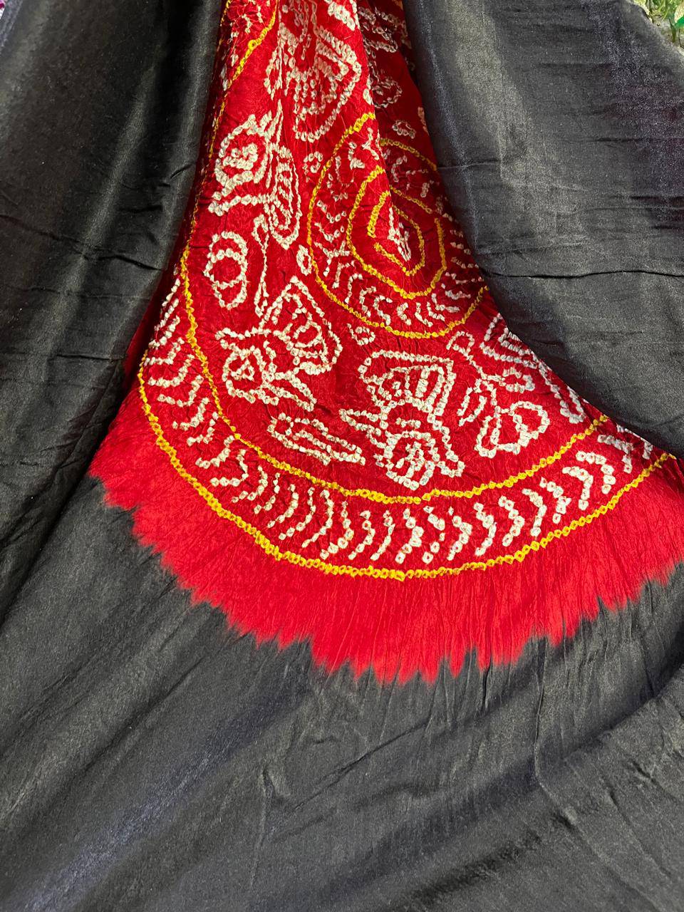 BLACK GAJI SILK PURE HANDLOOM BANDHEJ SAREE