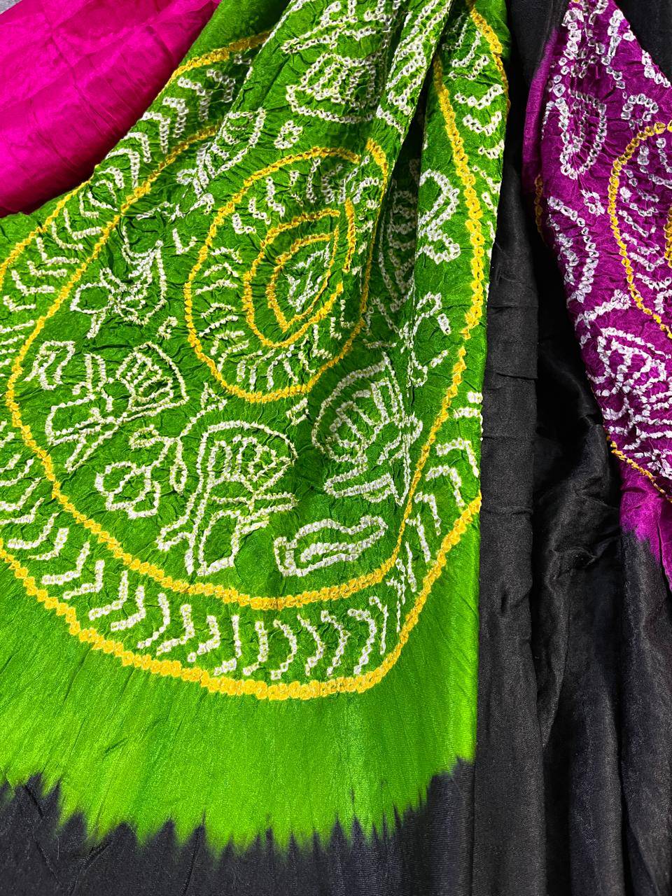 BLACK GAJI SILK PURE HANDLOOM BANDHEJ SAREE