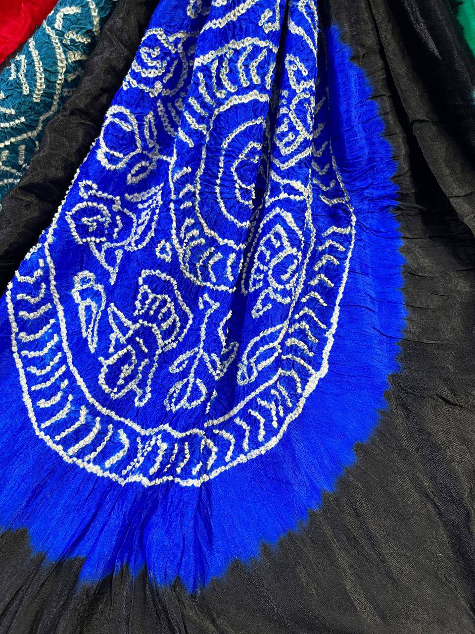 BLACK GAJJI SILK PURE HANDLOOM BANDHEJ SAREE