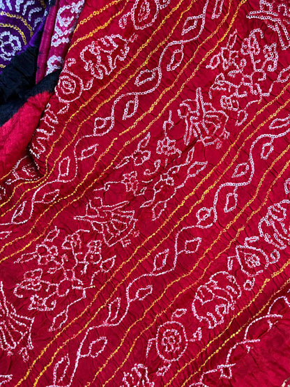 BLACK GAJJI SILK PURE HANDLOOM BANDHEJ SAREE