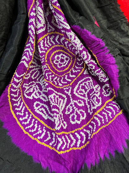 BLACK GAJJI SILK PURE HANDLOOM BANDHEJ SAREE