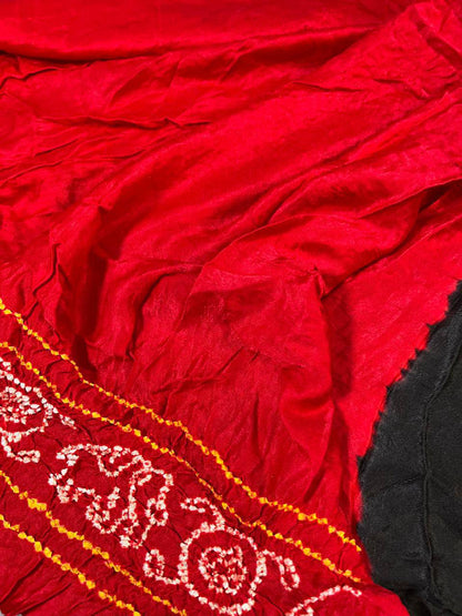 BLACK GAJJI SILK PURE HANDLOOM BANDHEJ SAREE