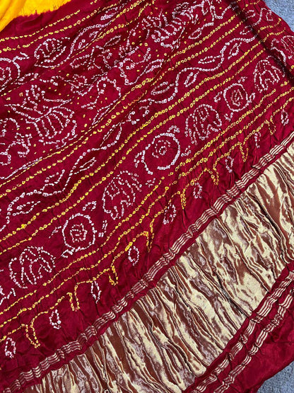 YELLOW GAJJI SILK PURE HANDLOOM BANDHEJ SAREE