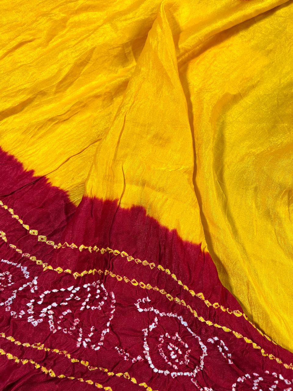 YELLOW GAJJI SILK PURE HANDLOOM BANDHEJ SAREE