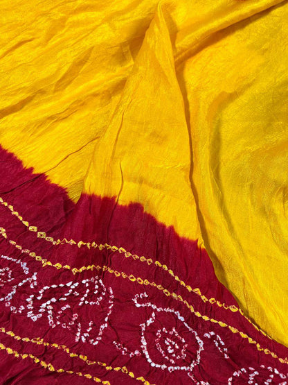 YELLOW GAJJI SILK PURE HANDLOOM BANDHEJ SAREE