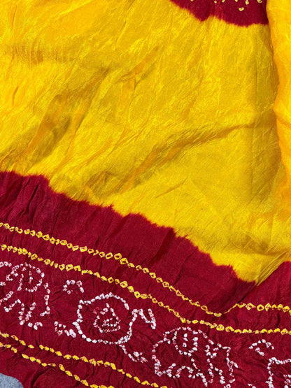 YELLOW GAJJI SILK PURE HANDLOOM BANDHEJ SAREE