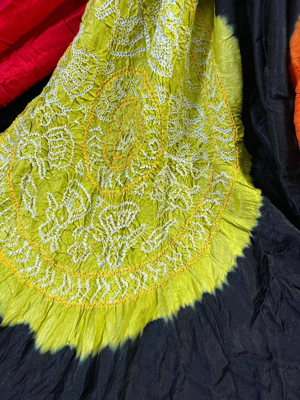 BLACK GAJJI SILK PURE HANDLOOM BANDHEJ SAREE