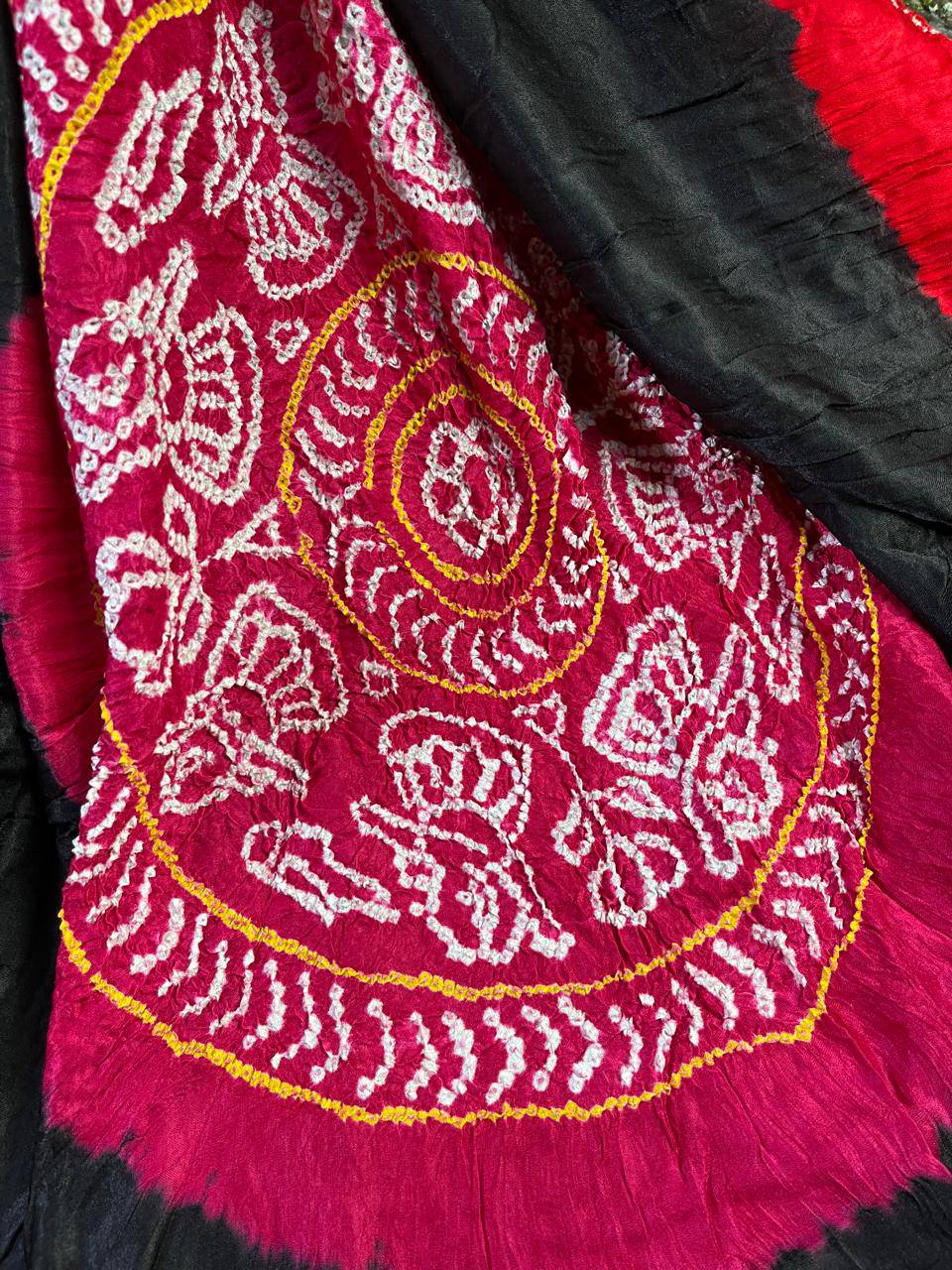 BLACK GAJJI SILK PURE HANDLOOM BANDHEJ SAREE