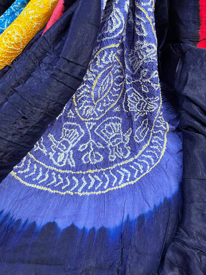 DARK PURPLE GAJJI SILK PURE HANDLOOM BANDHEJ SAREE