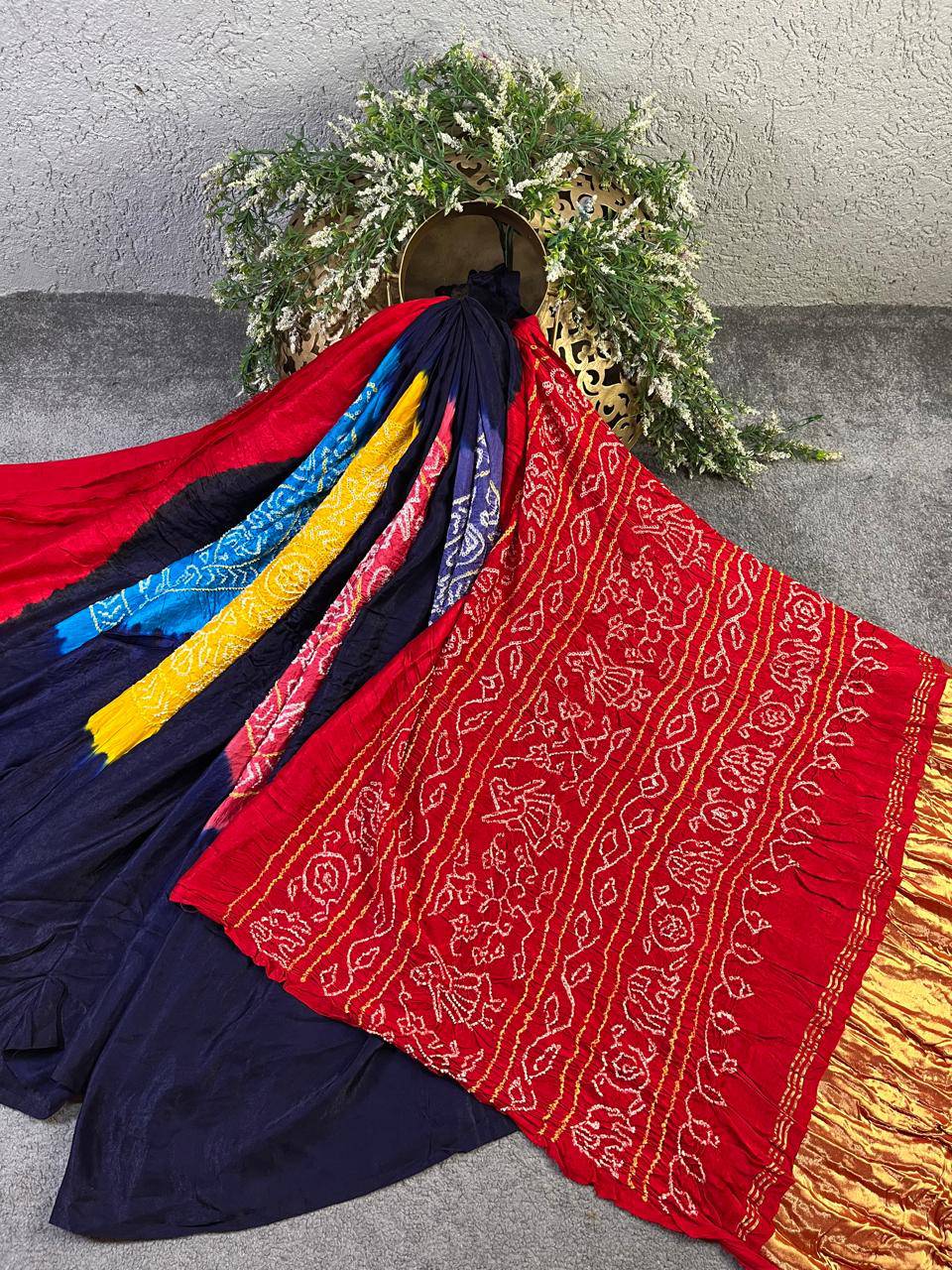 DARK PURPLE GAJJI SILK PURE HANDLOOM BANDHEJ SAREE