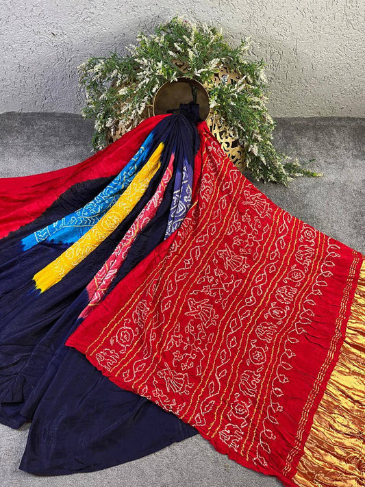 DARK PURPLE GAJJI SILK PURE HANDLOOM BANDHEJ SAREE