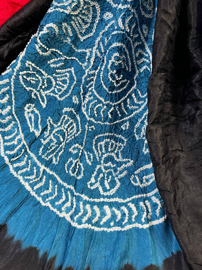 BLACK GAJJI SILK PURE HANDLOOM BANDHEJ SAREE