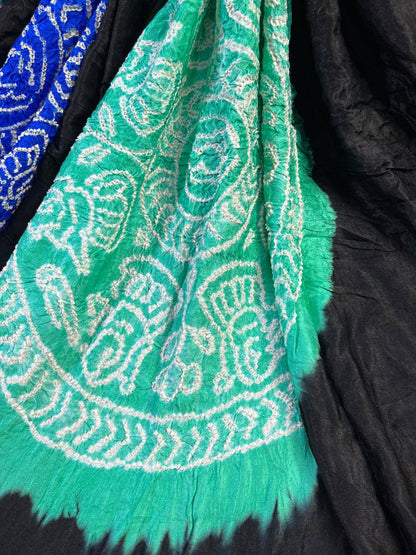 BLACK GAJJI SILK PURE HANDLOOM BANDHEJ SAREE