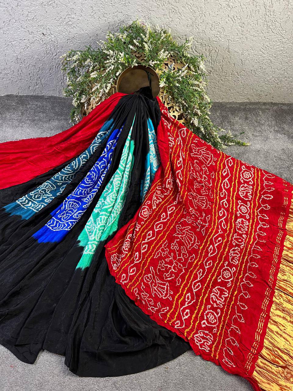 BLACK GAJJI SILK PURE HANDLOOM BANDHEJ SAREE