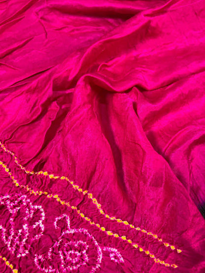 BLACK GAJI SILK PURE HANDLOOM BANDHEJ SAREE