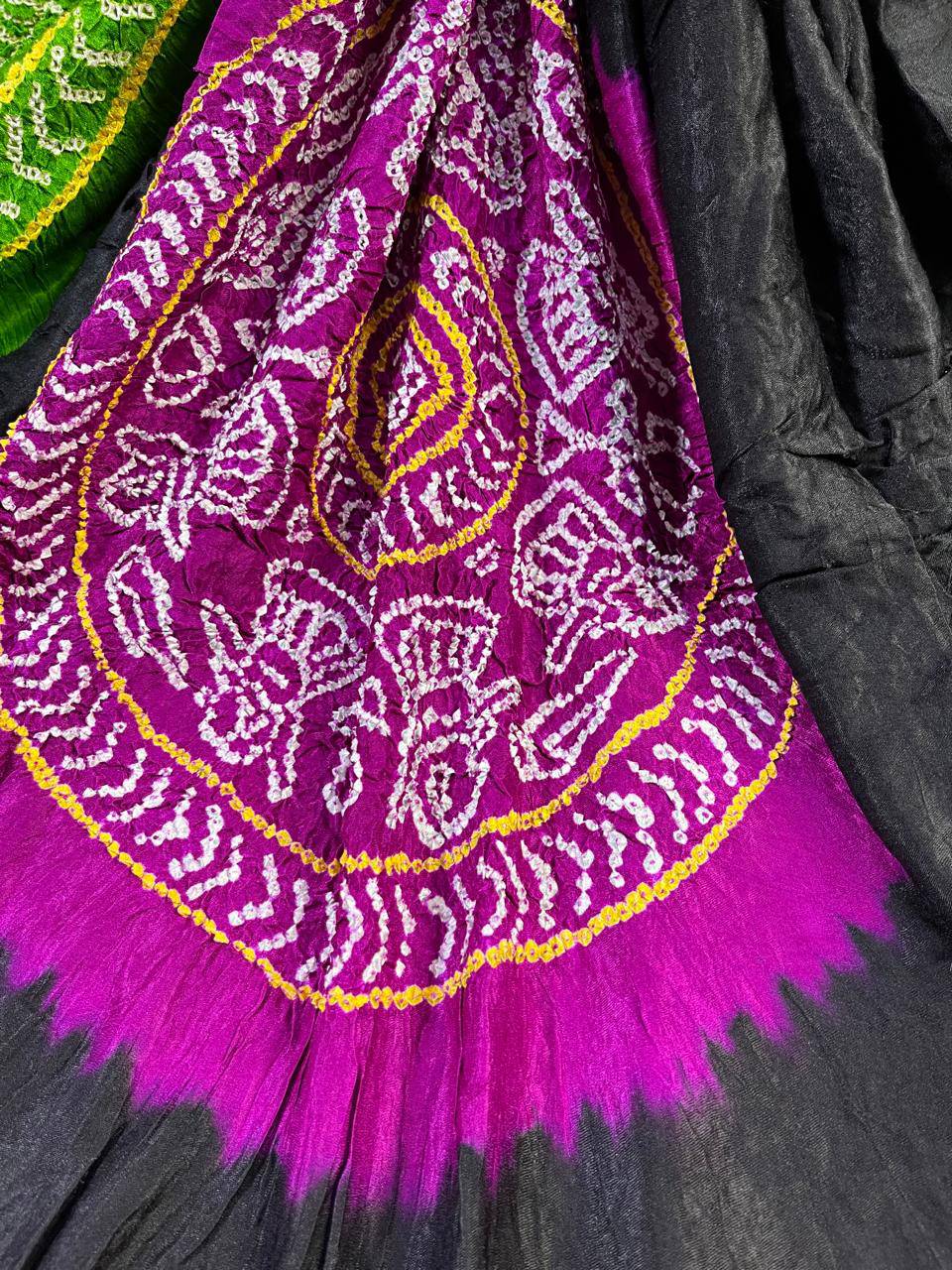 BLACK GAJI SILK PURE HANDLOOM BANDHEJ SAREE