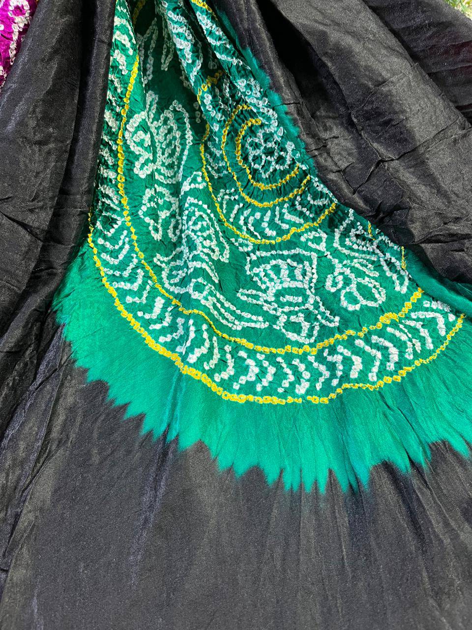 BLACK GAJI SILK PURE HANDLOOM BANDHEJ SAREE