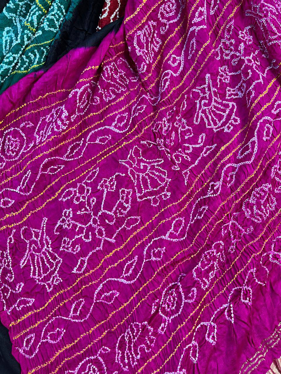 BLACK GAJI SILK PURE HANDLOOM BANDHEJ SAREE