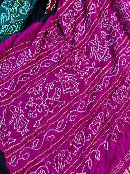 BLACK GAJI SILK PURE HANDLOOM BANDHEJ SAREE